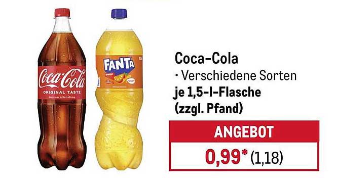 Coca-Cola und Fanta 1,5-Liter-Flaschen (verschiedene Sorten)