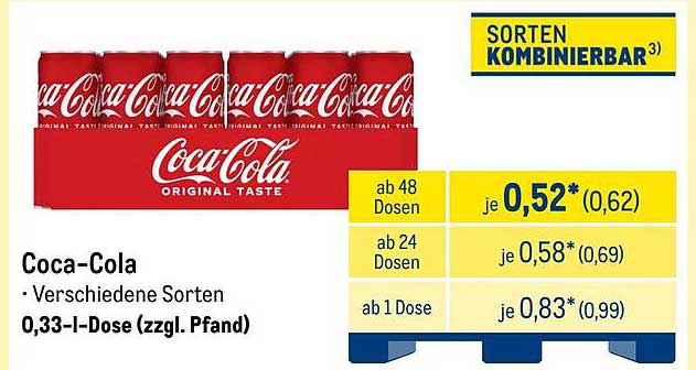 Coca-Cola – Verschiedene Sorten 0,33-I-Dose (zzgl. Pfand)
