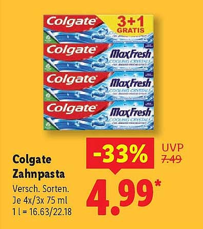 Colgate Zahnpasta 4x75 ml Set - 3+1 GRATIS