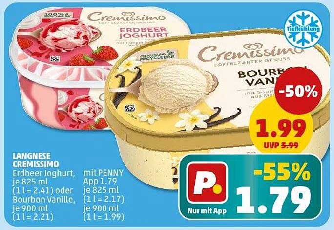 Cremissimo Erdbeer Joghurt oder Bourbon Vanille 825 ml