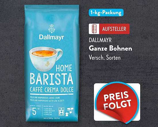 Dallmayr Ganze Bohnen - Home Barista Caffè Crema Dolce 1-kg-Packung