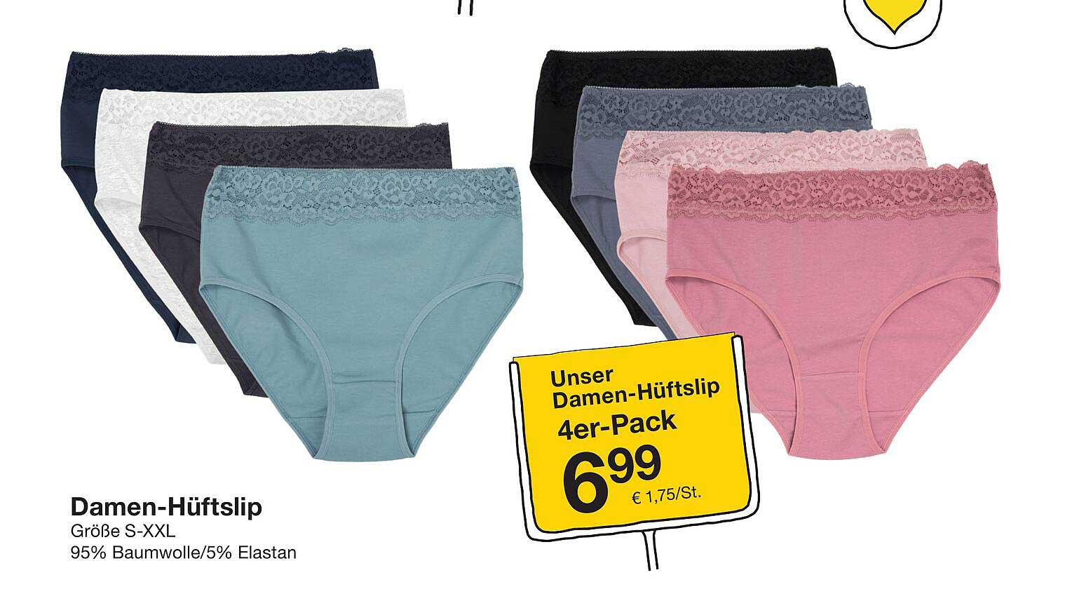 Damen-Hüftslips im 4er-Pack