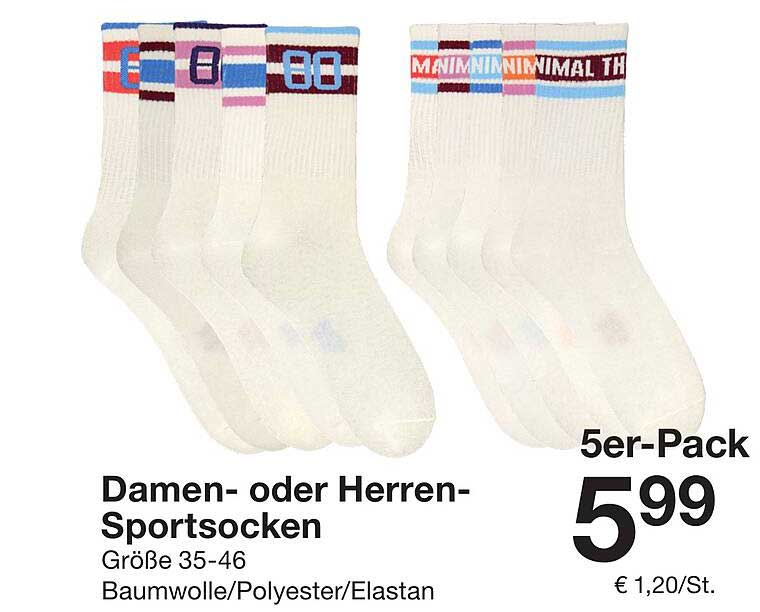 Damen- oder Herren-Sportsocken 5er-Pack