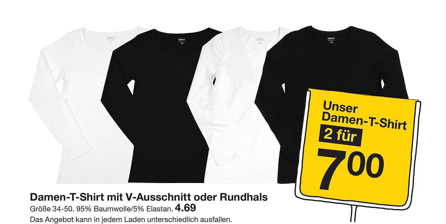Damen-T-Shirt mit V-Ausschnitt oder Rundhals