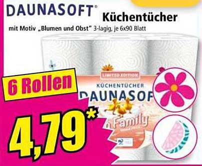 DAUNASOFT Küchentücher mit Motiv "Blumen und Obst" – 6 Rollen