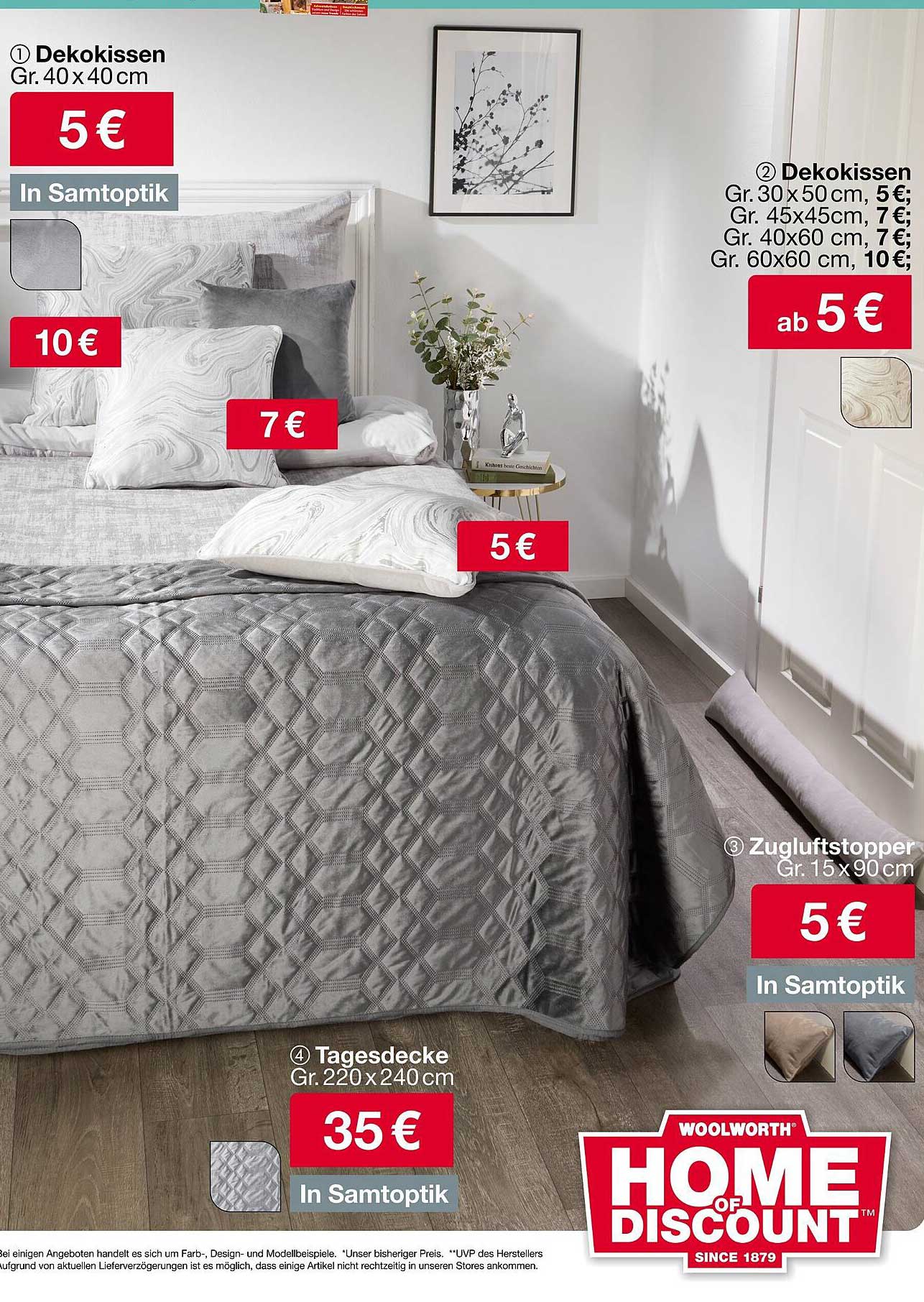 Dekokissen und Zugluftstopper in Samtoptik - ab 5 €