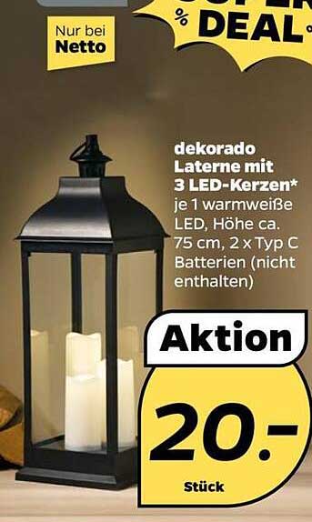 dekorado Laterne mit 3 LED-Kerzen
