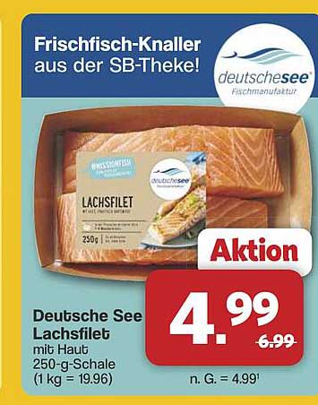 Deutsche See Lachsfilet mit Haut 250-g-Schale, jetzt im Angebot!