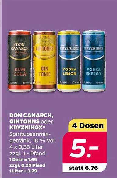 DON CANARCH, GINTONNS oder KRYZNIKOX - Spirituosenmixgetränk