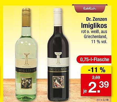 Dr. Zenzen Imiglikos rot o. weiß, aus Griechenland, 11 % vol.