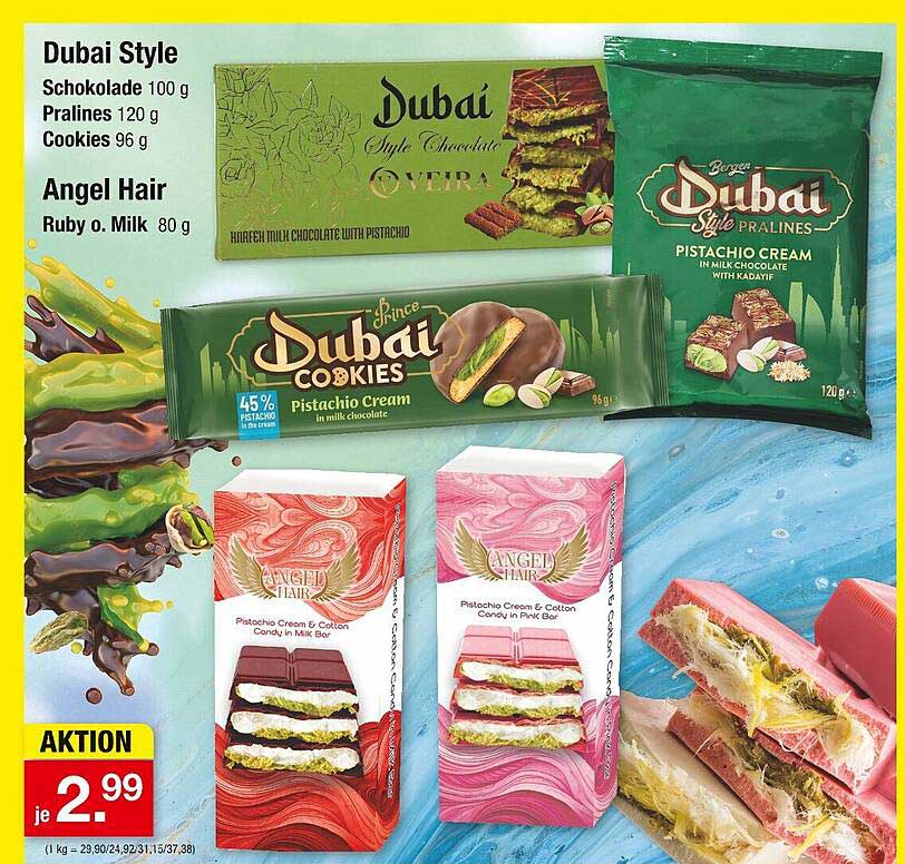 Dubai Style Schokolade, Pralinen und Cookies sowie Angel Hair