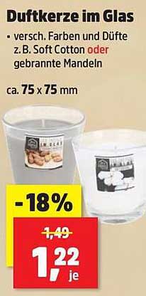 Duftkerze im Glas – verschiedene Farben und Düfte wie Soft Cotton oder gebrannte Mandeln