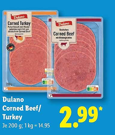 Dulano Corned Beef / Turkey - 200g Packung für nur 2,99€
