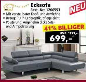 Ecksofa mit verstellbarer Kopf- und Armlehne