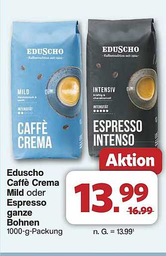 Eduscho Caffè Crema Mild oder Espresso ganze Bohnen 1000-g-Packung