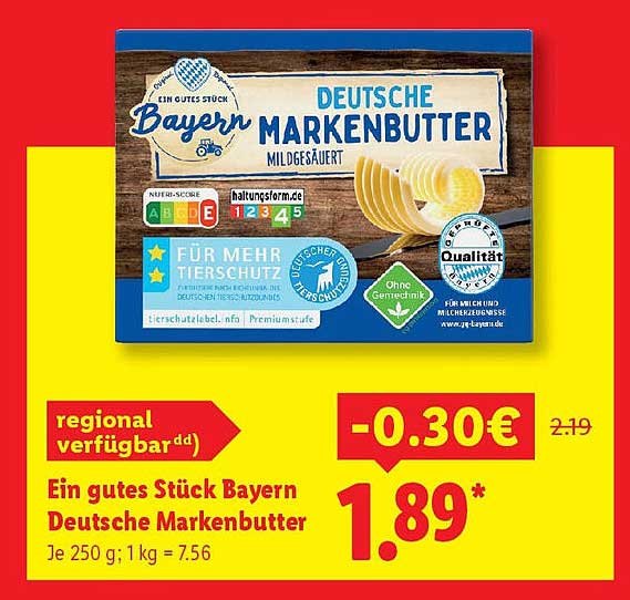Ein gutes Stück Bayern Deutsche Markenbutter mildgesäuert