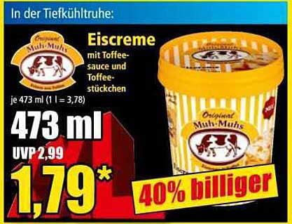 Eiscreme mit Toffee-Sauce und Toffee-Stückchen - Original Muh-Muhs 473 ml