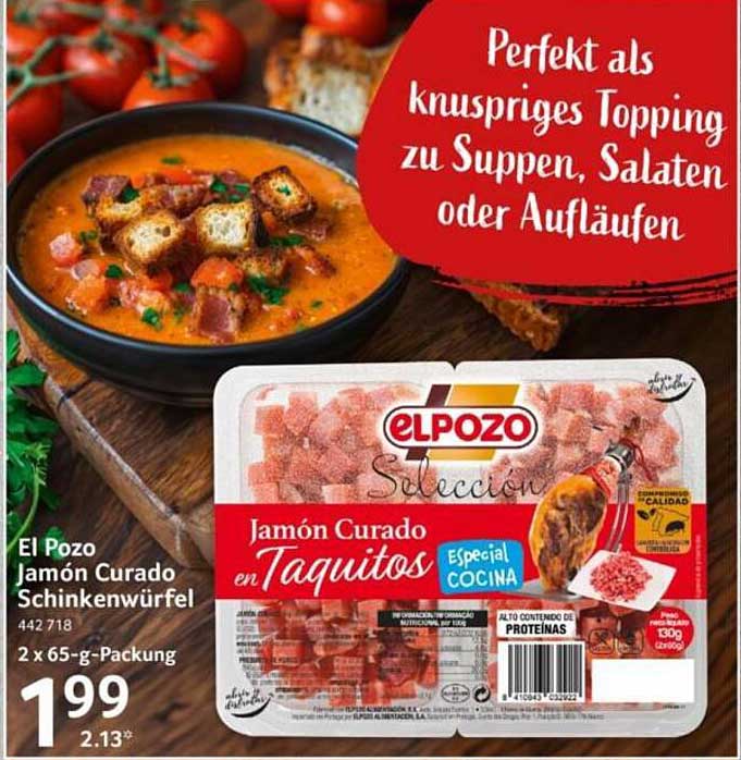 El Pozo Jamón Curado Schinkenwürfel 2 x 65-g-Packung