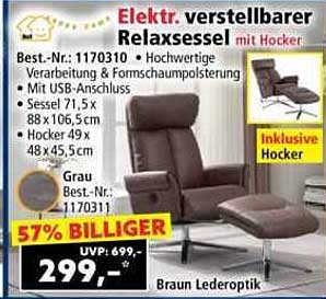 Elektrisch verstellbarer Relaxsessel mit Hocker