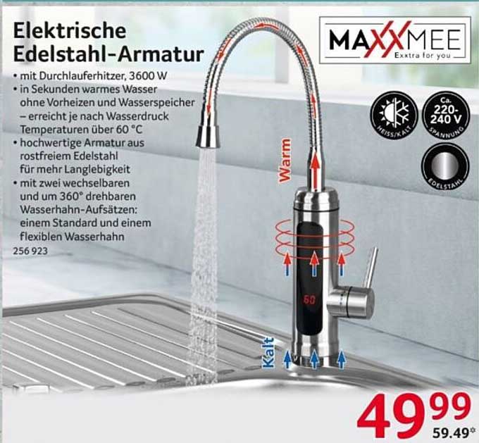 Elektrische Edelstahl-Armatur mit Durchlauferhitzer