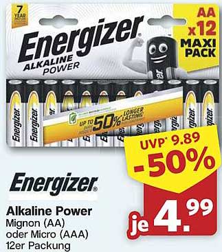 Energizer Alkaline Power Mignon (AA) oder Micro (AAA) 12er Packung