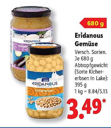 Eridanous Gemüse 680 g - Abtropfgewicht