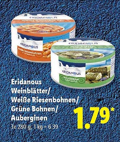 Eridanous Weinblätter/Weiße Riesenbohnen/Grüne Bohnen/Auberginen 280 g