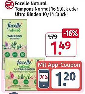 Facelle Natural Tampons Normal 16 Stück oder Ultra Binden 10/14 Stück