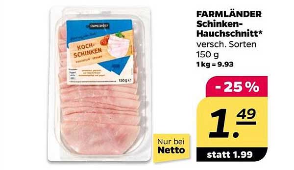 FARMLÄNDER Schinken-Hauchschnitt 150 g - Jetzt nur 1,49 € (statt 1,99 €)