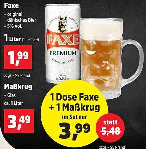 Faxe Premium Bier mit kostenlosem Maßkrug im Set