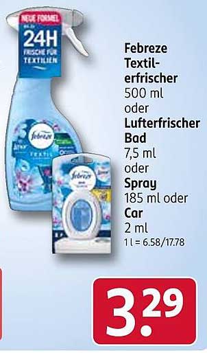 Febreze Textilerfrischer 500 ml oder Luftfrischer Bad 7,5 ml oder Spray 185 ml oder Car 2 ml