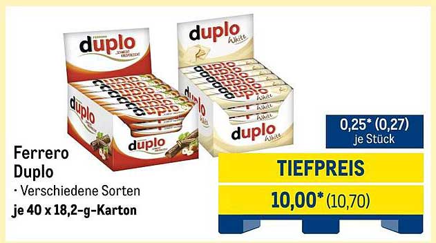 Ferrero Duplo - Verschiedene Sorten je 40 x 18,2-g-Karton