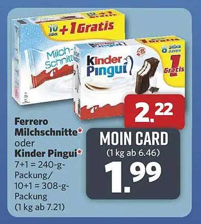 Ferrero Milch-Schnitte oder Kinder Pingui - 1,99€ mit Moin Card