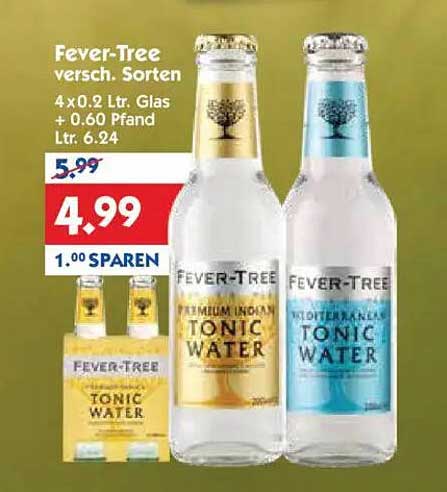 Fever-Tree Tonic Water 4 x 0,2 L Gläser - Verschiedene Sorten