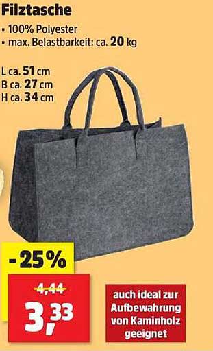 Filztasche - 100% Polyester, max. Belastbarkeit: ca. 20 kg