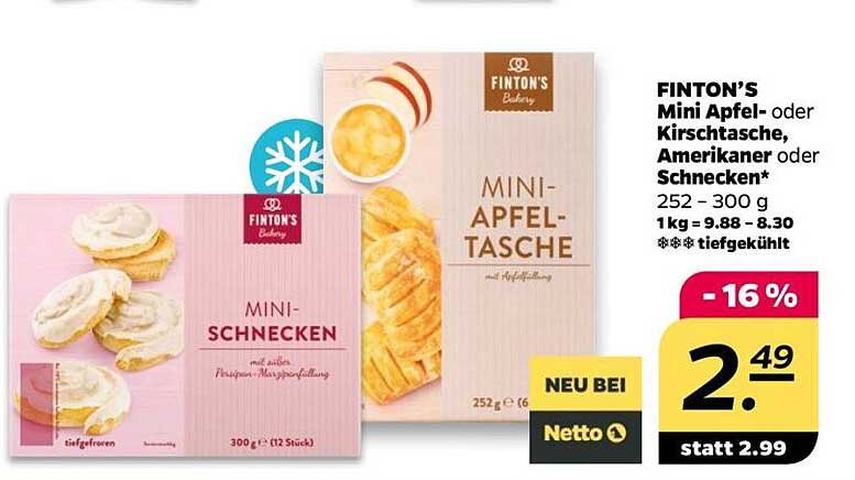 FINTON'S Mini Apfel- oder Kirschtasche, Amerikaner oder Schnecken 252 - 300 g