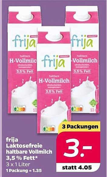 frija Laktosefreie Haltbare Vollmilch 3,5 % Fett