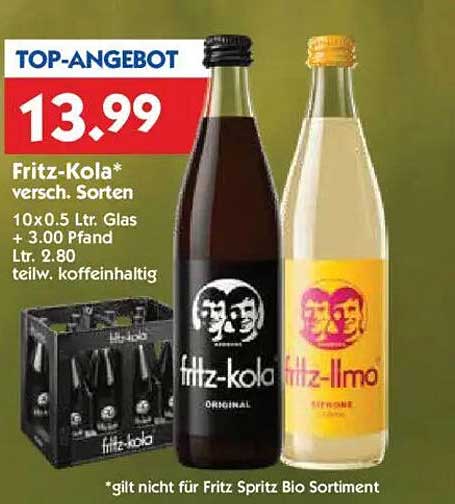 Fritz-Kola 10x0.5 Ltr. Glas + 3.00 Pfand