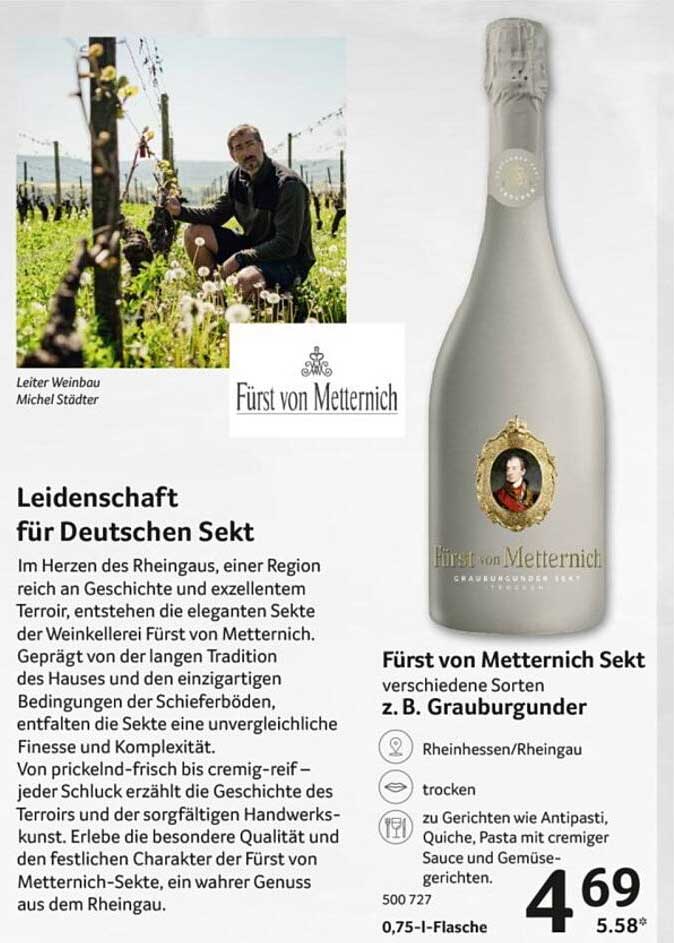 Fürst von Metternich Grauburgunder Sekt 0,75 l-Flasche