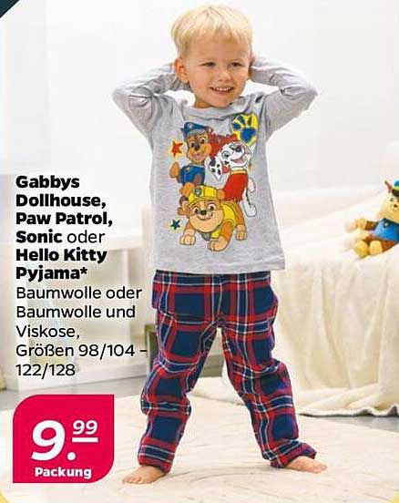 Gabbys Dollhouse, Paw Patrol, Sonic oder Hello Kitty Pyjama