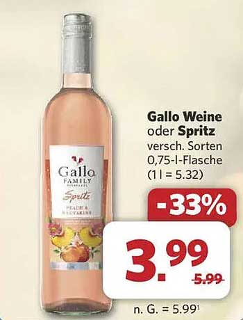 Gallo Weine oder Spritz - verschiedene Sorten 0,75-l-Flasche