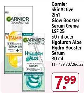 Garnier SkinActive 2in1 Glow Booster Serum Creme LSF 25 50 ml oder Hyaluron Aloe Hydra Booster Serum 30 ml