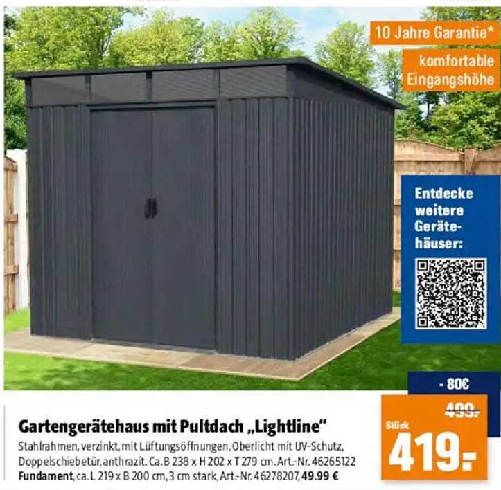 Gartengerätehaus mit Pultdach „Lightline“