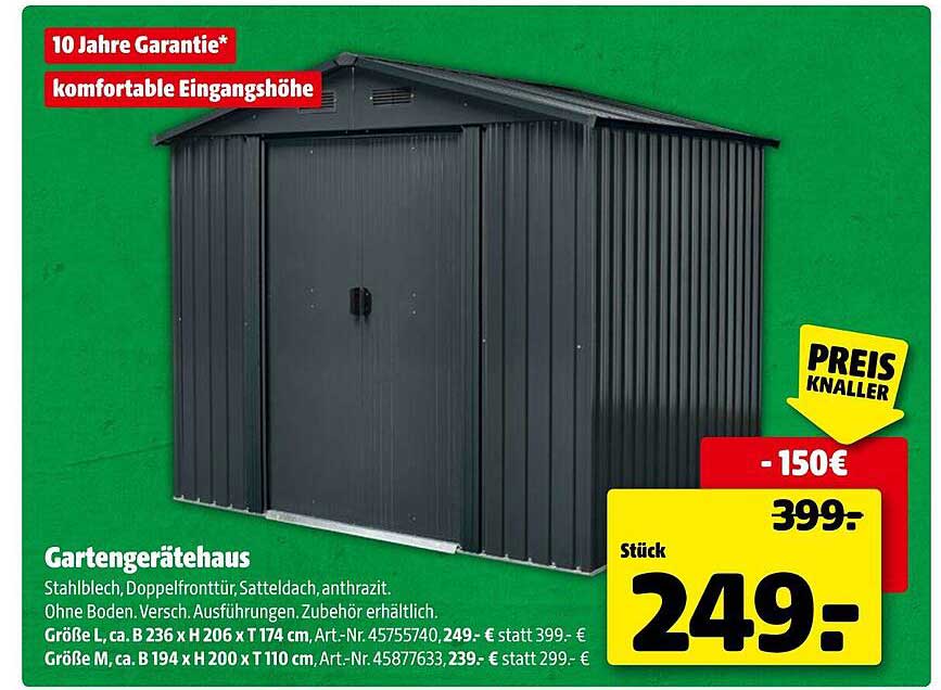 Gartengerätehaus Stahlblech mit Doppelfronttür