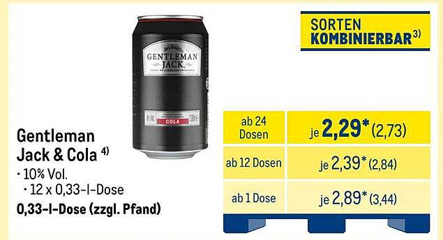Gentleman Jack & Cola 0,33 l-Dose - Perfekte Erfrischung für jede Gelegenheit