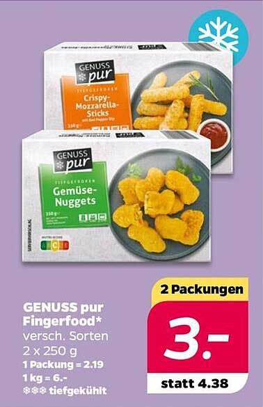 GENUSS pur Fingerfood - 2 Packungen (Crispy Mozzarella-Sticks & Gemüse-Nuggets)