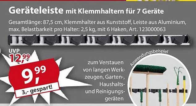 Geräteleiste mit Klemmhaltern für 7 Geräte