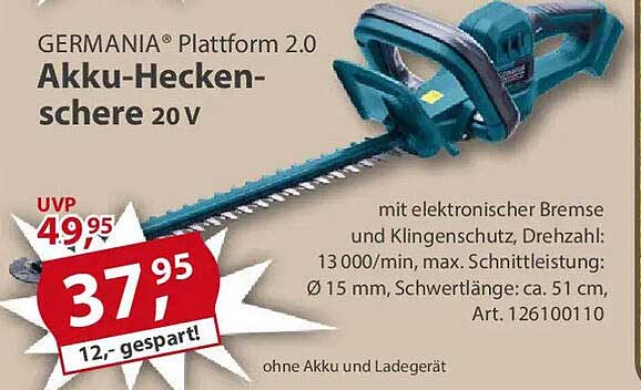 GERMANIA® Plattform 2.0 Akku-Hecken-scherer 20 V
