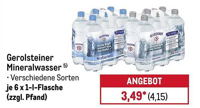 Gerolsteiner Mineralwasser – verschiedene Sorten je 6 x 1-l-Flasche (zzgl. Pfand)