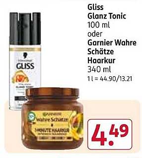 Gliss Glanz Tonic 100 ml oder Garnier Wahre Schätze Haarkur 340 ml